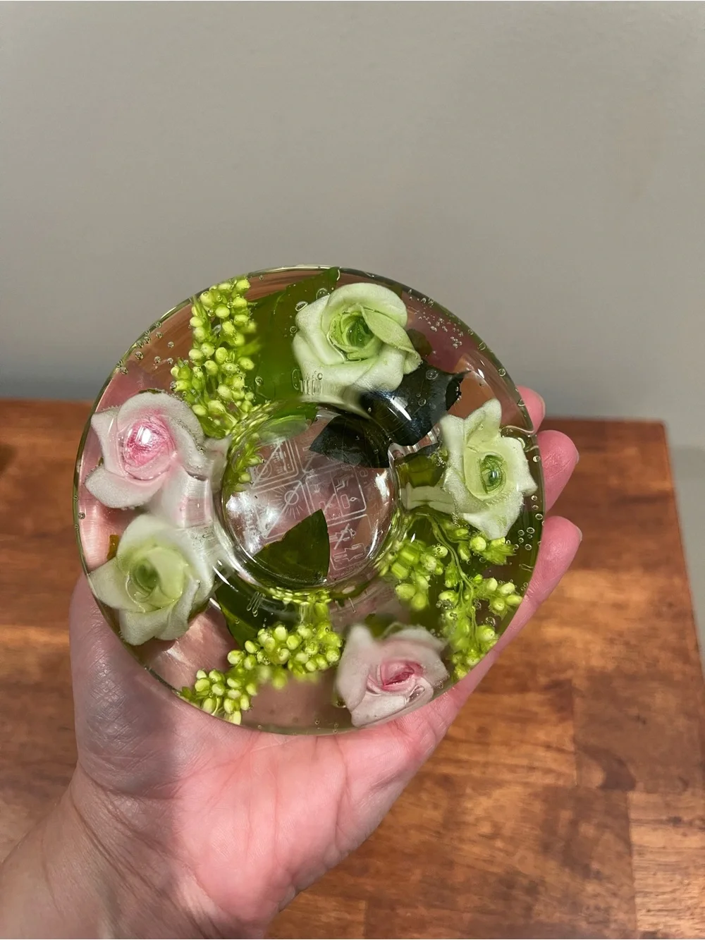 Dreamlight TraumLicht Hand Blown Glass Tealight Candle Pink Green Roses Germany